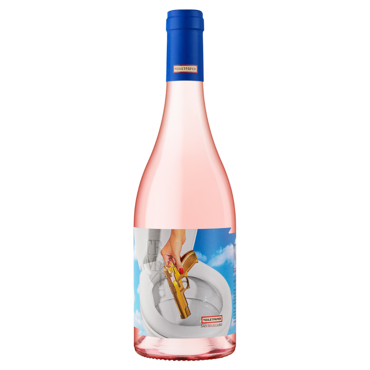 Primitivo Rosé Ed. Toiletpaper aus Apulien in stilvoller Flasche mit kunstvollem Etikett und fruchtigem Roséwein